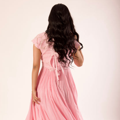 Pink Applique Tie Jacket Floorlength