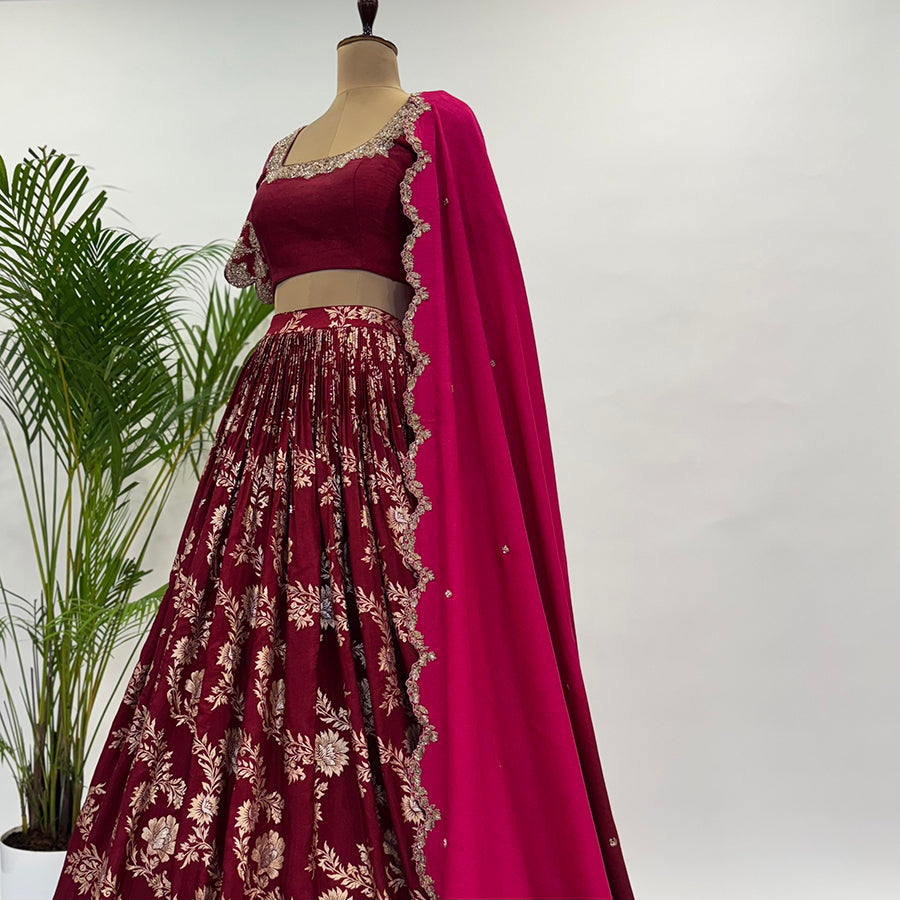 Red Banaras Lehenga