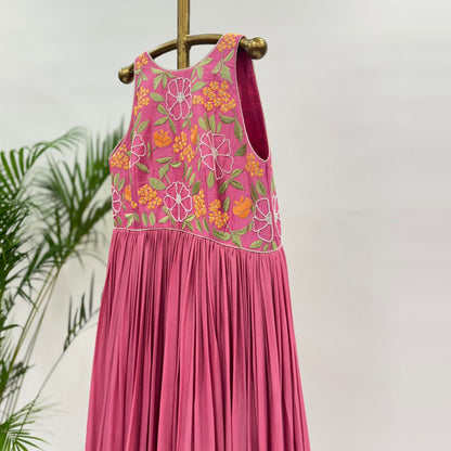 Pink Multi thread Halter Neck Floorlength