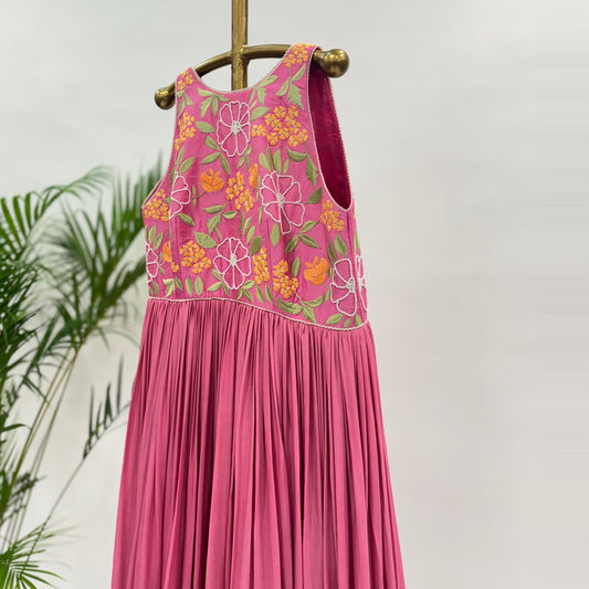 Pink Multi thread Halter Neck Floorlength