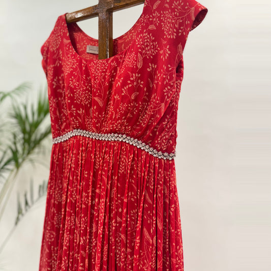 Red Kumri Drape Floorlength