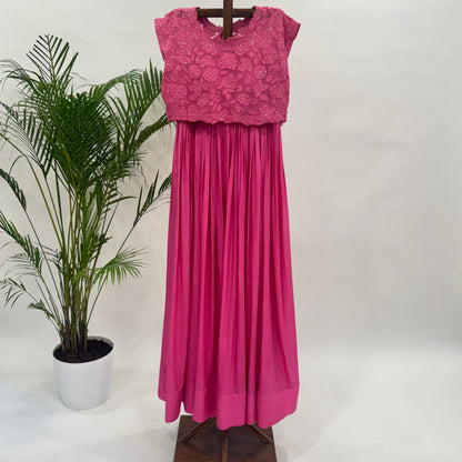 Pink Applique Tie Jacket Floorlength