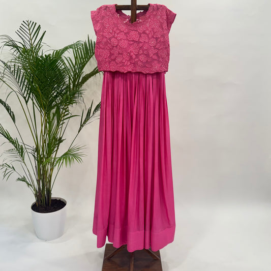 Pink Applique Tie Jacket Floorlength