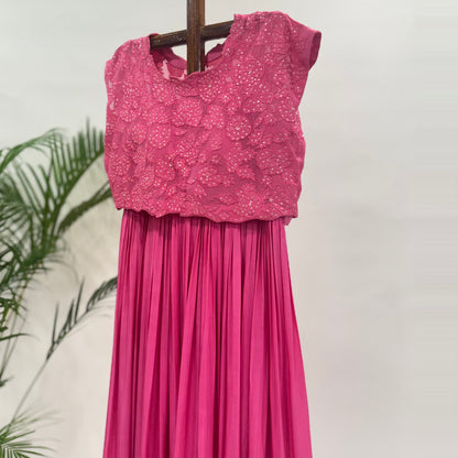 Pink Applique Tie Jacket Floorlength