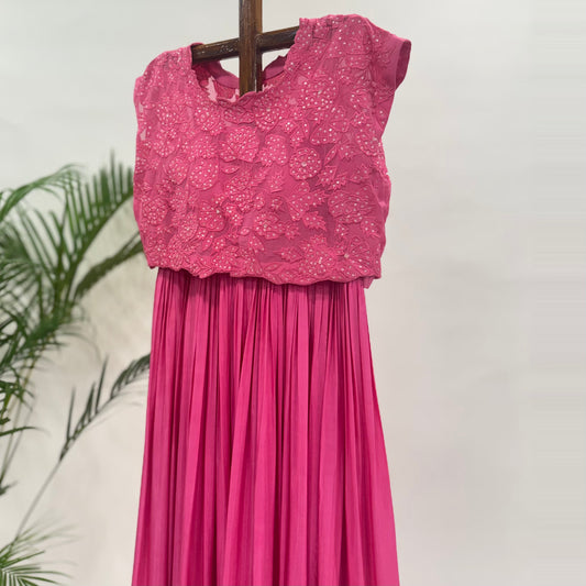 Pink Applique Tie Jacket Floorlength