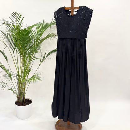 Black Applique Tie Jacket Floorlength