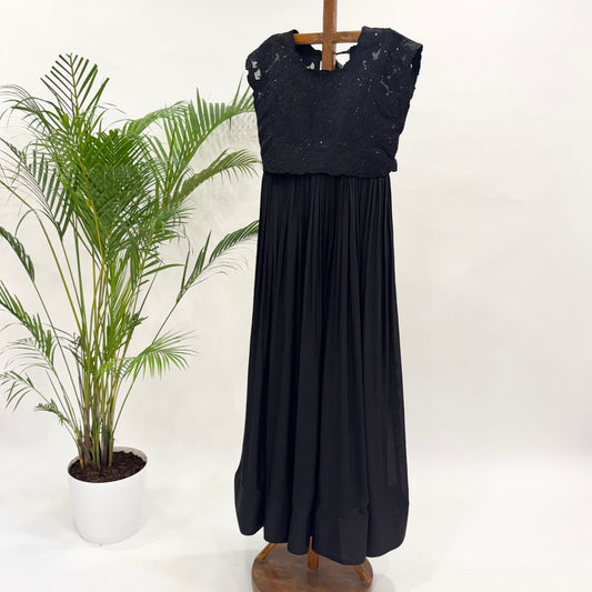 Black Applique Tie Jacket Floorlength