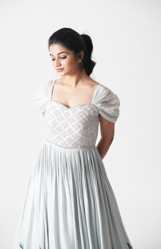 Blue Peonia Printed Floorlength