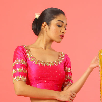 Hot Pink Knot Embroidery Blouse