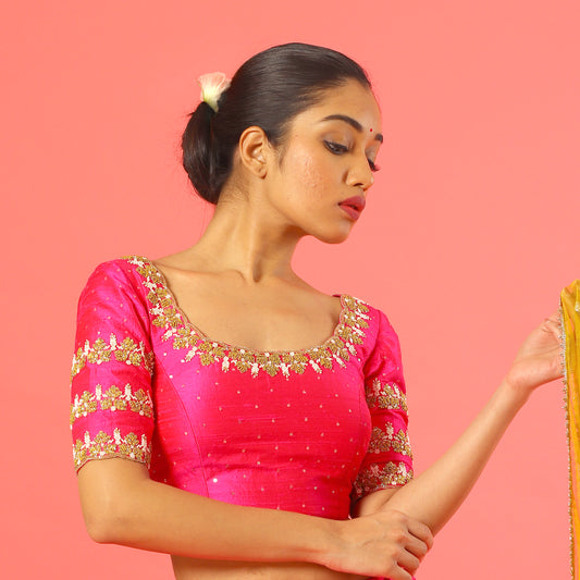 Hot Pink Knot Embroidery Blouse