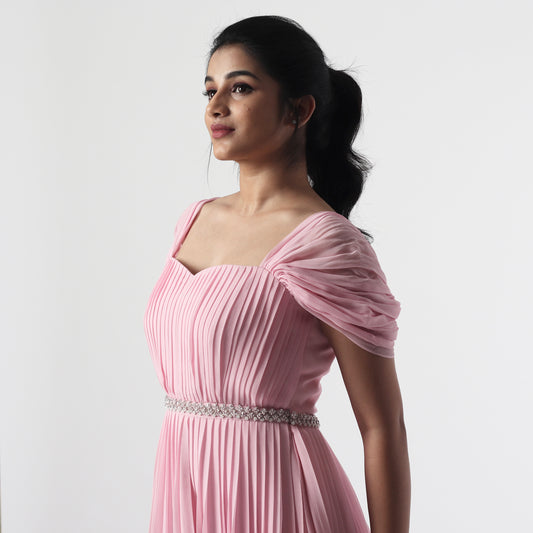 Baby Pink Peonia Georgette Floorlength