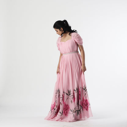 Baby Pink Peonia Georgette Floorlength