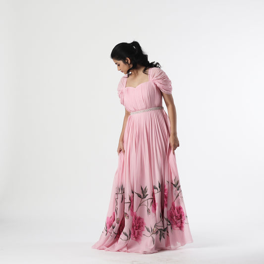 Baby Pink Peonia Georgette Floorlength