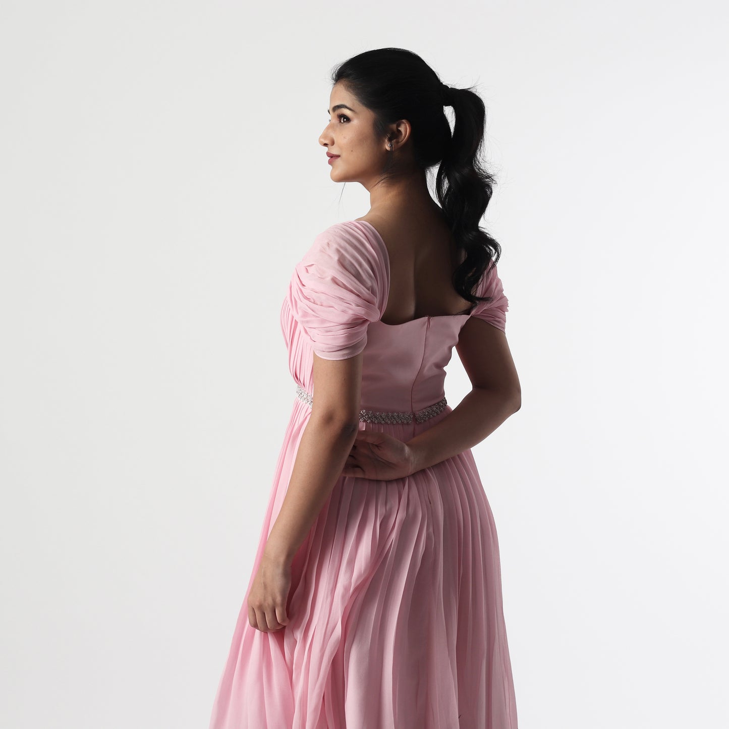 Baby Pink Peonia Georgette Floorlength