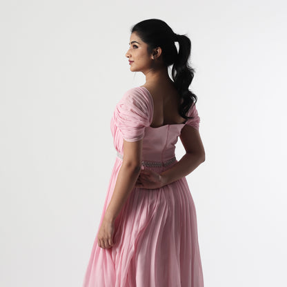 Baby Pink Peonia Georgette Floorlength