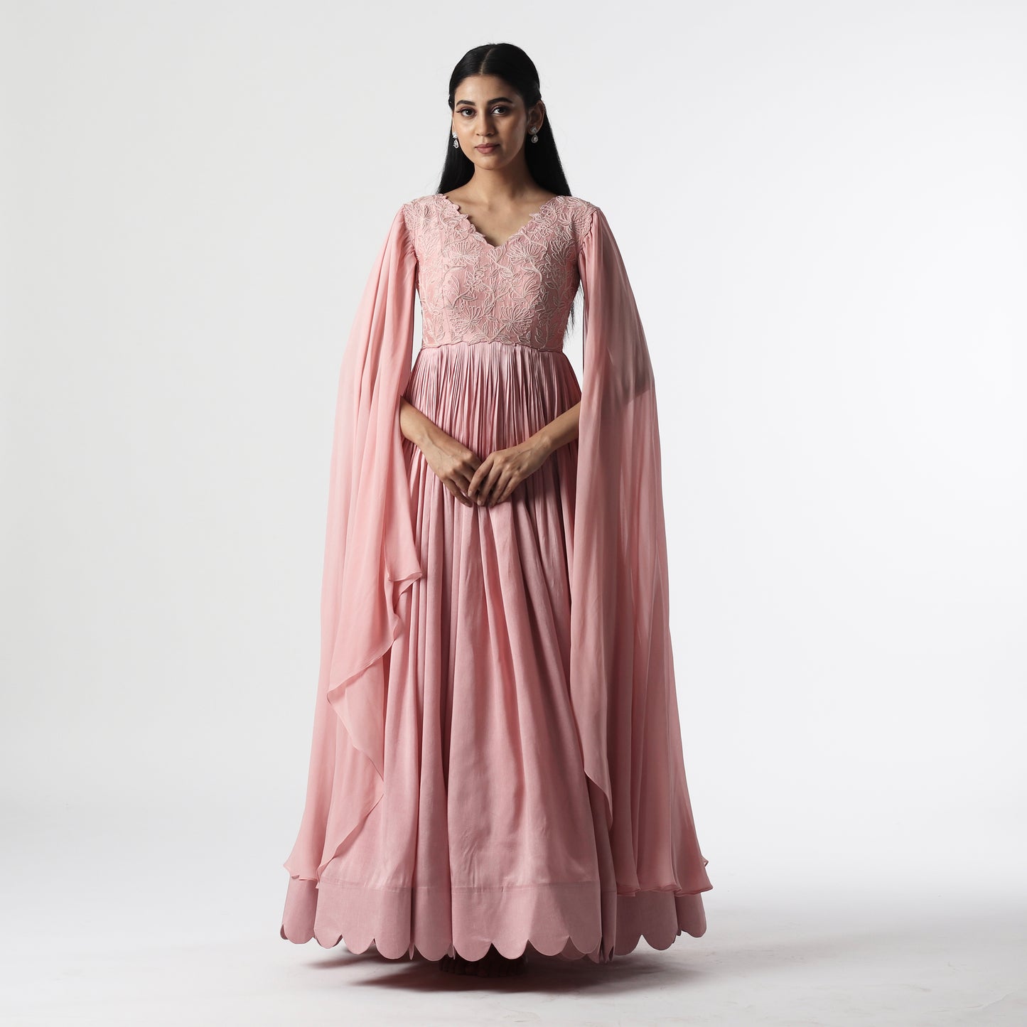 Onion Pink Cape Sleeves Floorlength