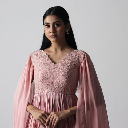 Onion Pink Cape Sleeves Floorlength