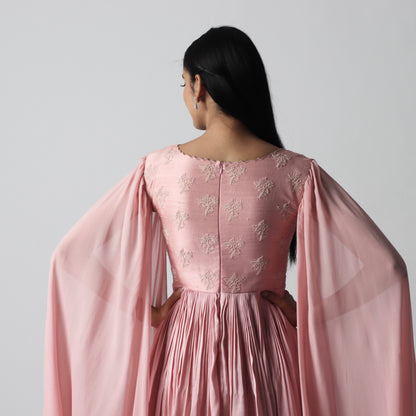 Onion Pink Cape Sleeves Floorlength