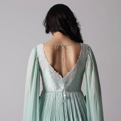 Seagreen Cape Sleeve Floorlength