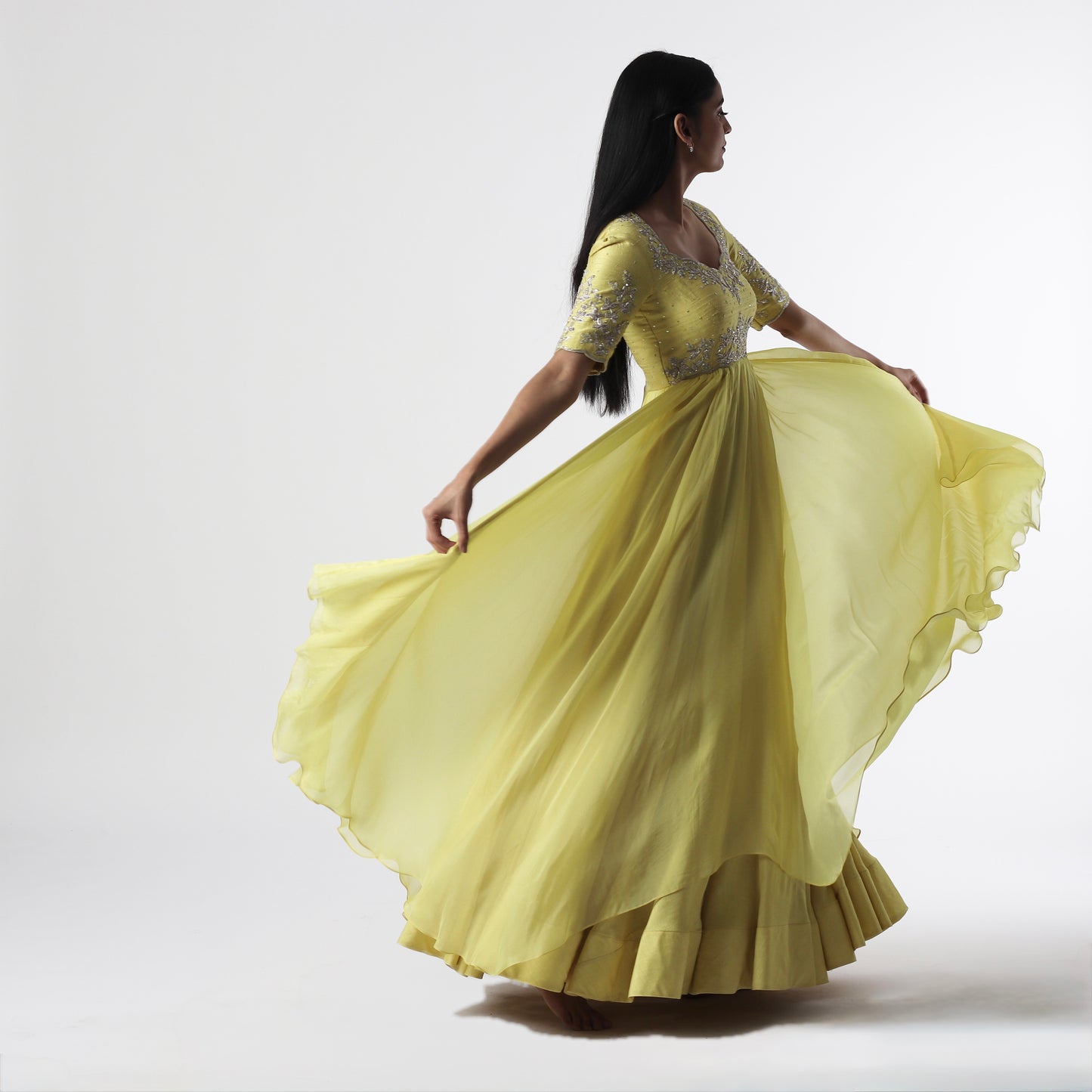 Lime Green Vinca Asymmetricla Floorlength