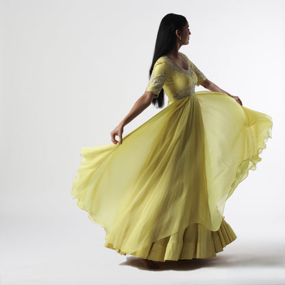 Lime Green Vinca Asymmetricla Floorlength