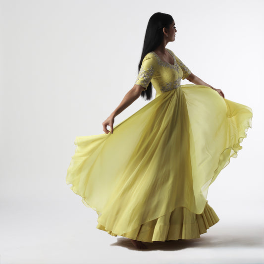 Lime Green Vinca Asymmetricla Floorlength