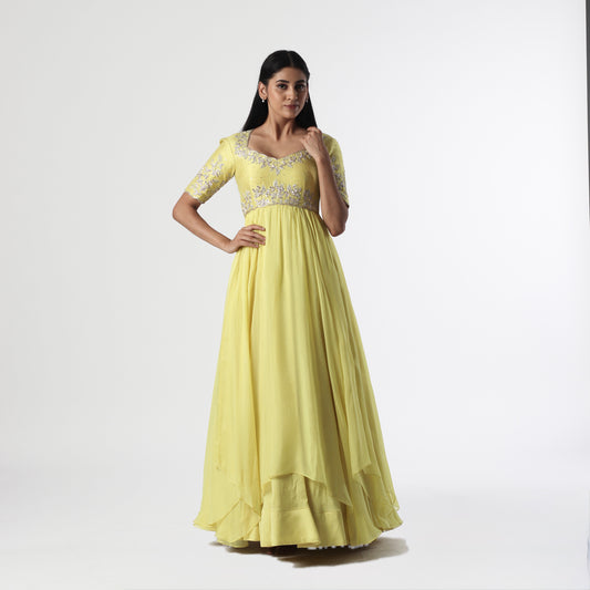 Lime Green Vinca Asymmetricla Floorlength