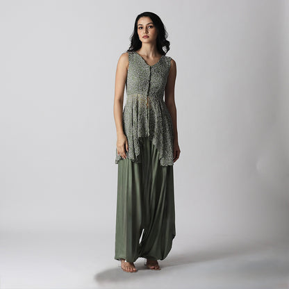 Green Embroidery Peplum Dhoti