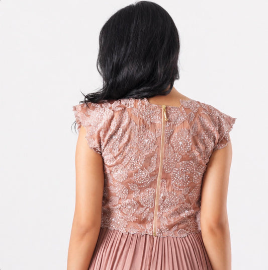 Rose Brown Applique Tie Jakcet Floorlength