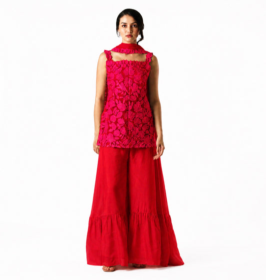 Red Applique Kurta Set