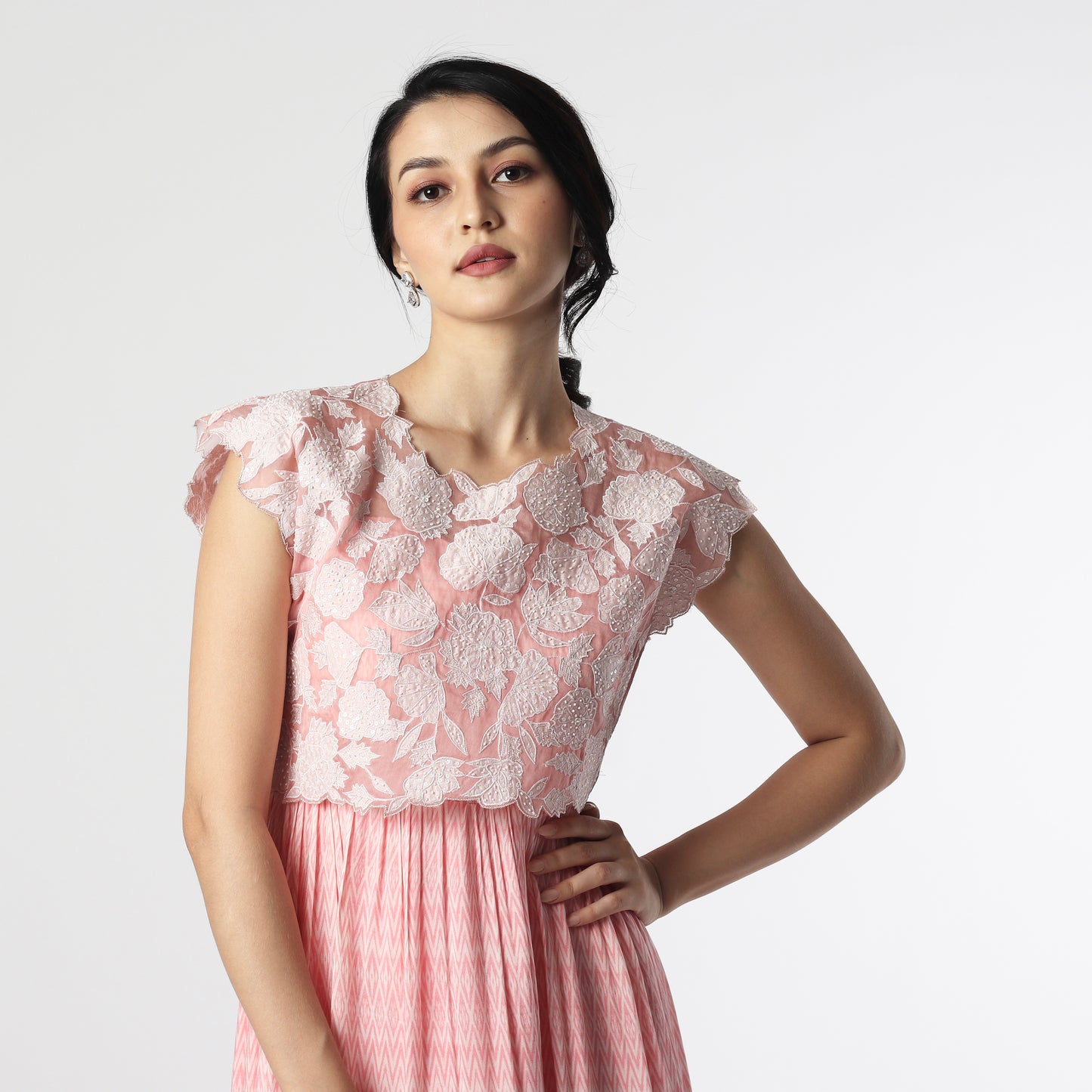 Peach stripes Layered Floorlength with Applique Tie Jacket