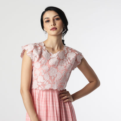 Peach stripes Layered Floorlength with Applique Tie Jacket