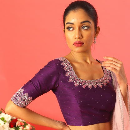 Purple Knot Embroidery Blouse