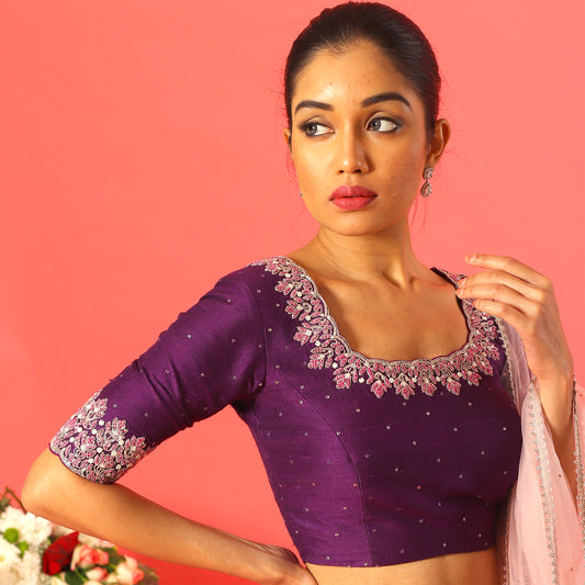 Purple Knot Embroidery Blouse
