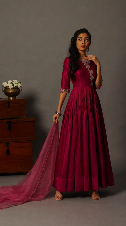 Magenta floor-length Angrakha Anarkali Set