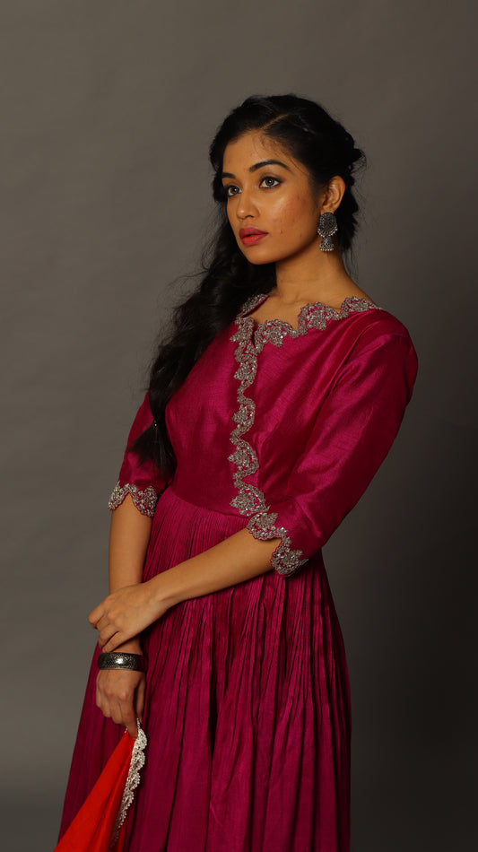 Magenta floor-length Angrakha Anarkali Set