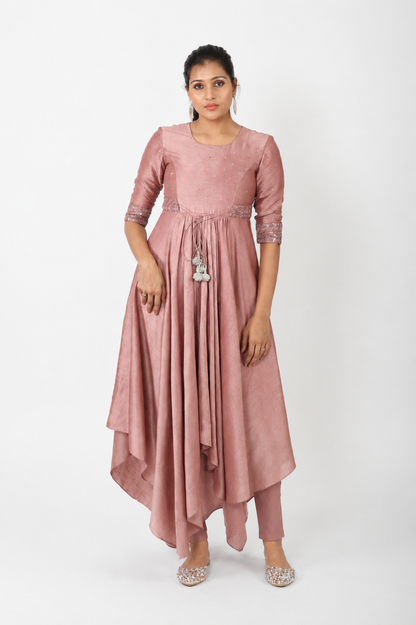 Dusty rose asymmetrical flared kurta set