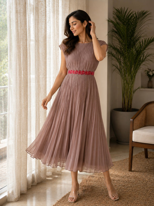 Dusty Mauve Pleated Dress