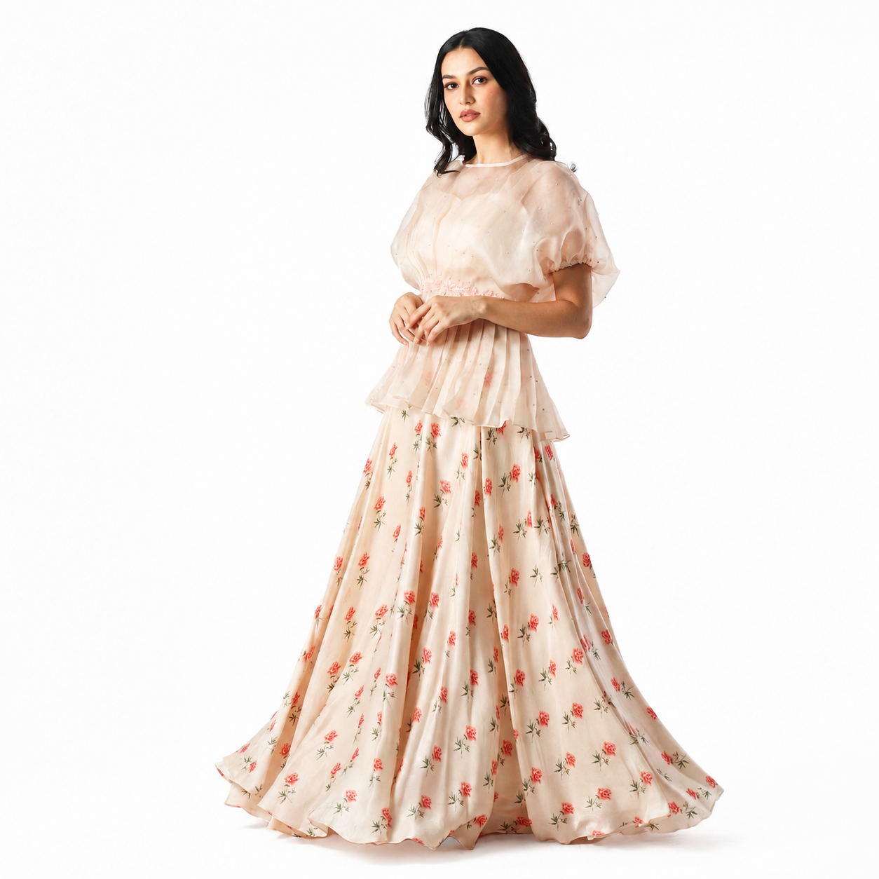 Ivory Peonia Peplum Skirt Set