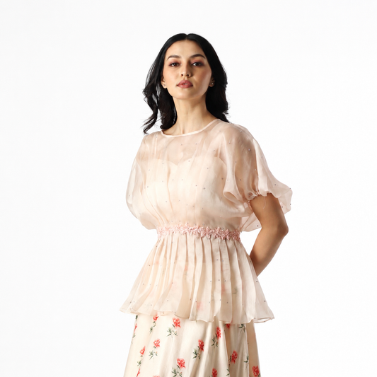 Ivory Peonia Peplum Skirt Set