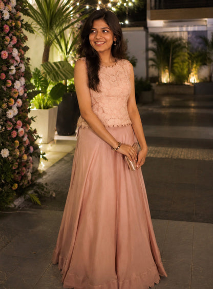 Onion Pink Contemporary Indo-Western Skirt Set