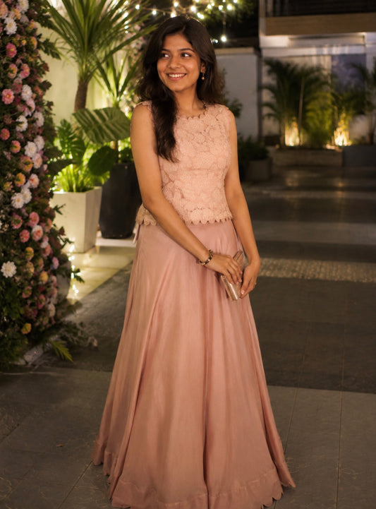 Onion Pink Contemporary Indo-Western Skirt Set