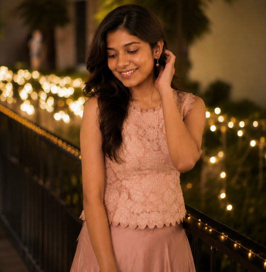 Onion Pink Contemporary Indo-Western Skirt Set