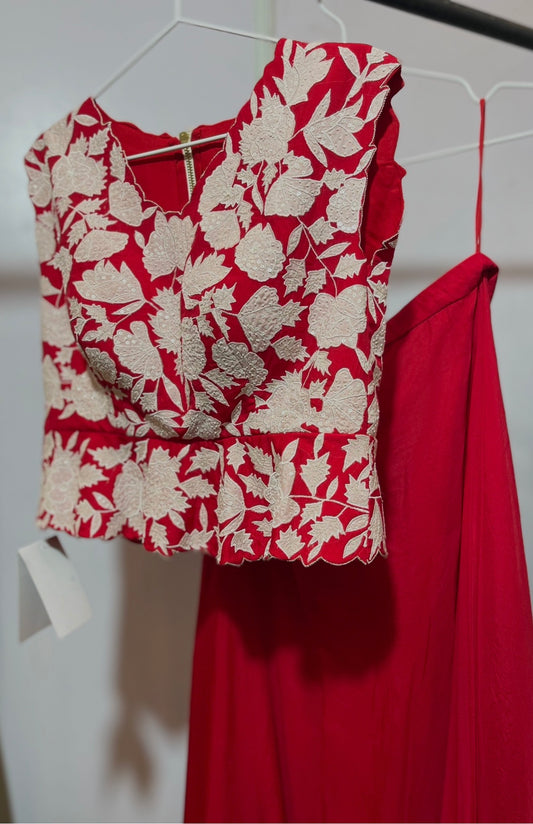 Red Applique Peplum Pants