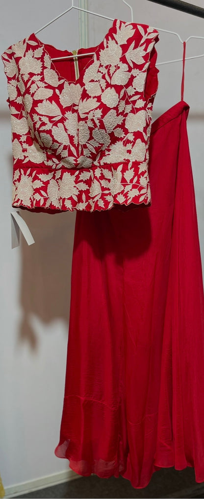 Red Applique Peplum Pants