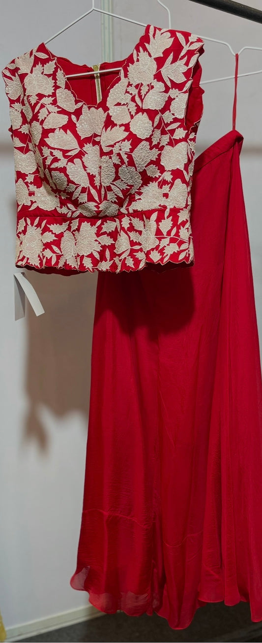 Red Applique Peplum Pants