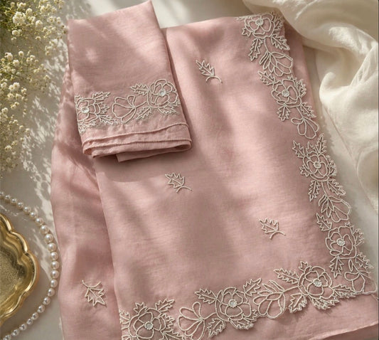 Rose Brown Pearl Embroidered Saree