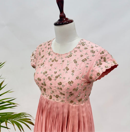 Powder Pink Small Flower Floorlength
