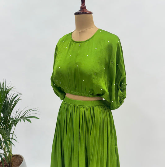 Green Balloon Top And Skirt Set