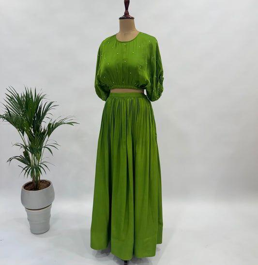Green Balloon Top And Skirt Set